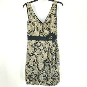 BCBG Paris black and ivory paisley sleeveless dress 12